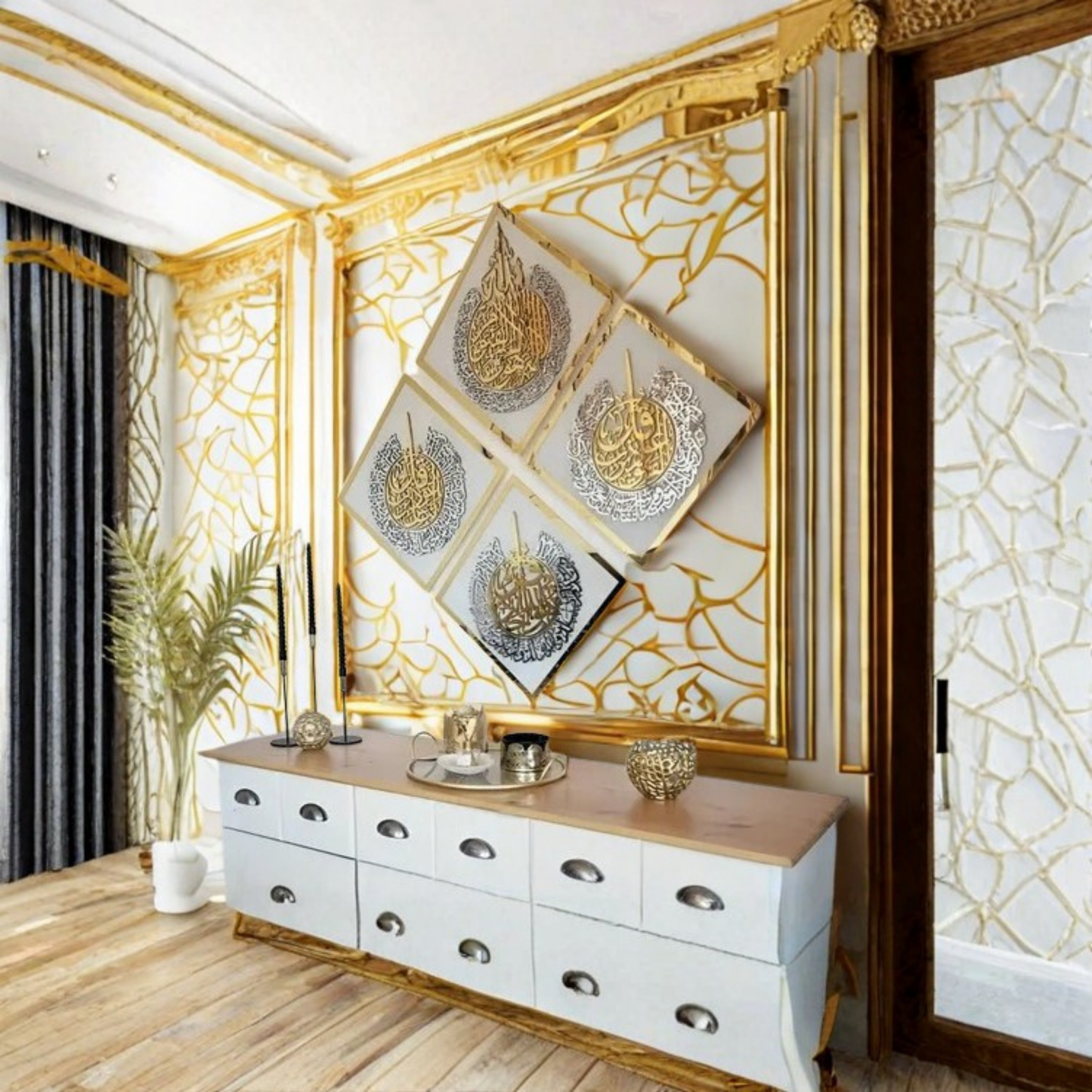 Diamond Shaped Islamic Wall Art Ayatul Kursi, Falaq, Nas, Ikhlas 33 inch/33 inch